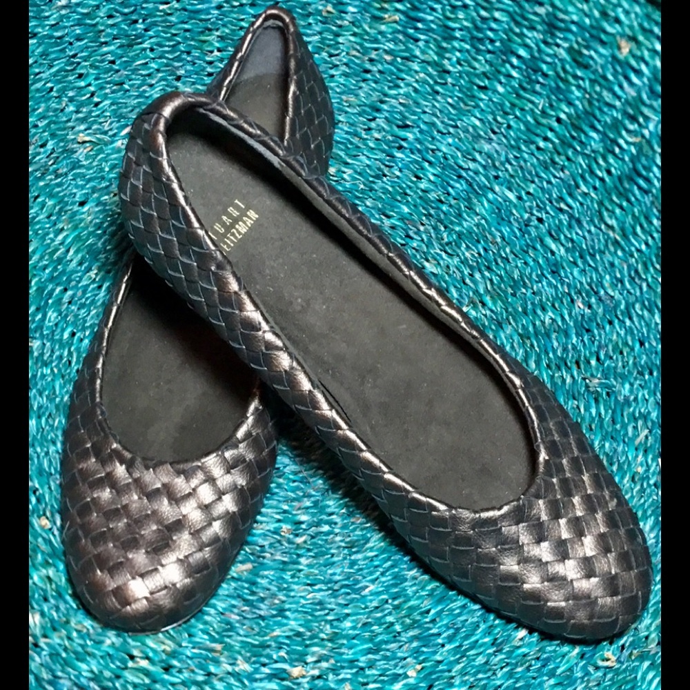 Stuart Weitzman Metallic Leather Woven Flats